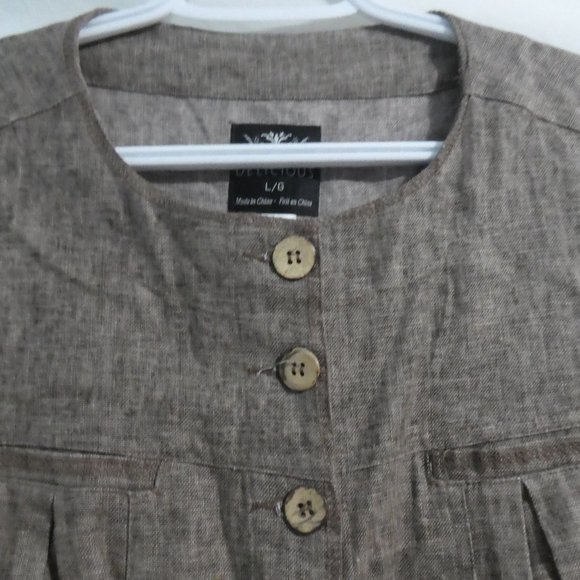 DELICIOUS | large | 100% cotton | Linen-Like Blazer | Faux Pockets | 3 Buttons - Picture 3 of 12